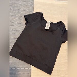 Athleta Girl Ribbed Short Sleeve Top Size L/12 Black